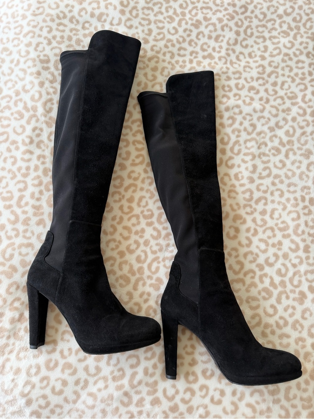 Stuart Weitzman Black Suede Thigh High Platform Boots 10 M